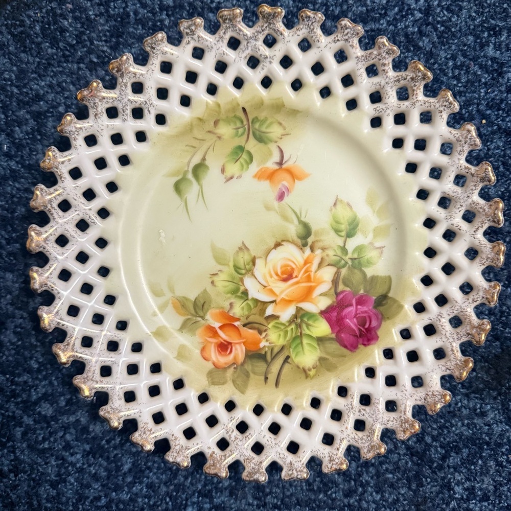 Vintage Nortcrest Floral Plate with Gold Lattice Edge